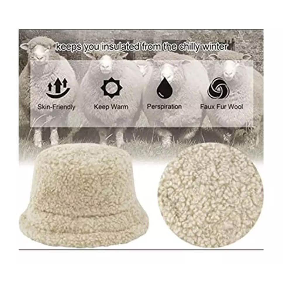 Winter Bucket Hat Women Warm Hats Vintage Faux Fur Fisherman Cap
